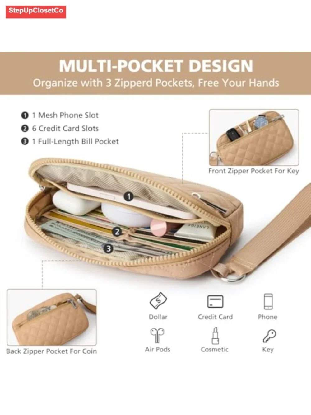 RFID Blocking Wristlet Wallet with Zipper Pockets for Women